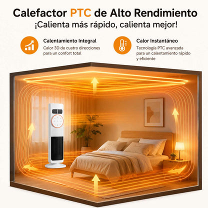 Calefactor Cerámico Almalux® PTC de Torre 2000W con Mando a Distancia, Humidificador, Ventilador Frío/Calor, Oscilación 180°, Temporizador y Efecto Llama 3D