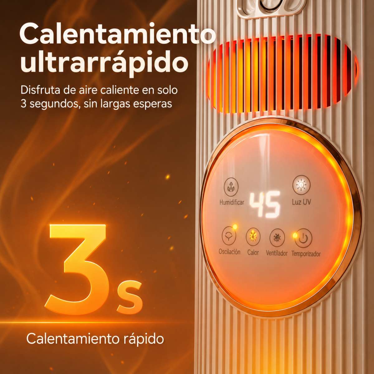 Calefactor Cerámico Almalux® PTC de Torre 2000W con Mando a Distancia, Humidificador, Ventilador Frío/Calor, Oscilación 180°, Temporizador y Efecto Llama 3D