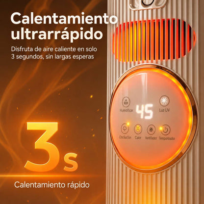 Calefactor Cerámico Almalux® PTC de Torre 2000W con Mando a Distancia, Humidificador, Ventilador Frío/Calor, Oscilación 180°, Temporizador y Efecto Llama 3D