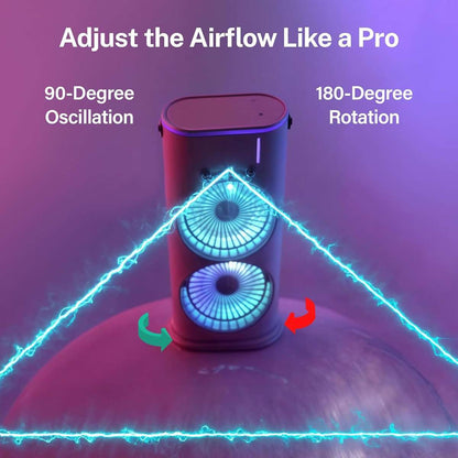 Ventilador Torre Almalux® Aqua con Nebulización – Aire Acondicionado Portátil, Enfriador Evaporativo Recargable por USB