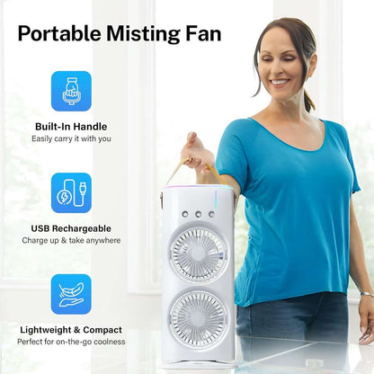Ventilador Torre Almalux® Aqua con Nebulización – Aire Acondicionado Portátil, Enfriador Evaporativo Recargable por USB
