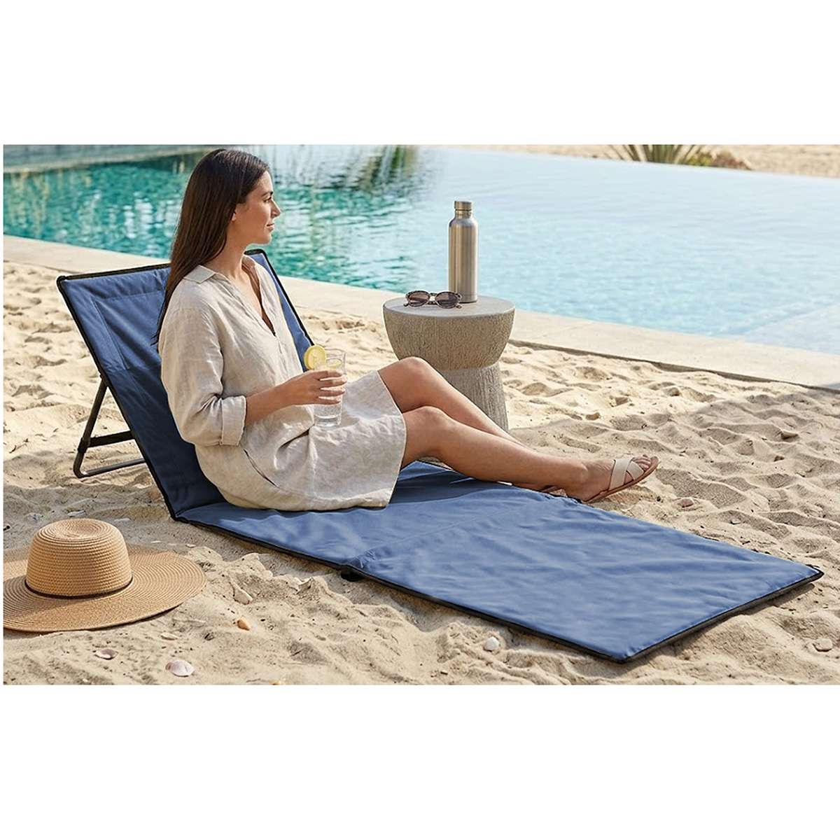 Colchoneta Abatible Almalux® Azul 158 x 51 cm Plegable con Respaldo para Playa y Piscina