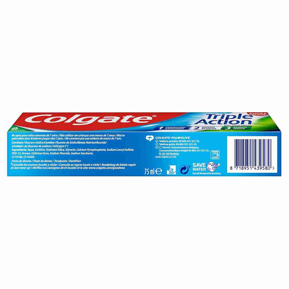 Colgate Triple Acción Pasta de Dientes -  75ml -  Dentífrico con Flúor -  Pasta de Dientes Anticaries -  Ayuda a Mantener los Dientes Blancos -  Refresca el Aliento -  para Toda la Familia