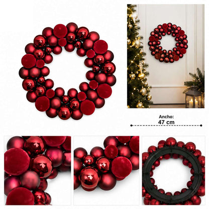 Corona de Navidad Decorativa con Bolas – Guirnalda Navideña para Puerta, Pared y Ventana de 47 cm