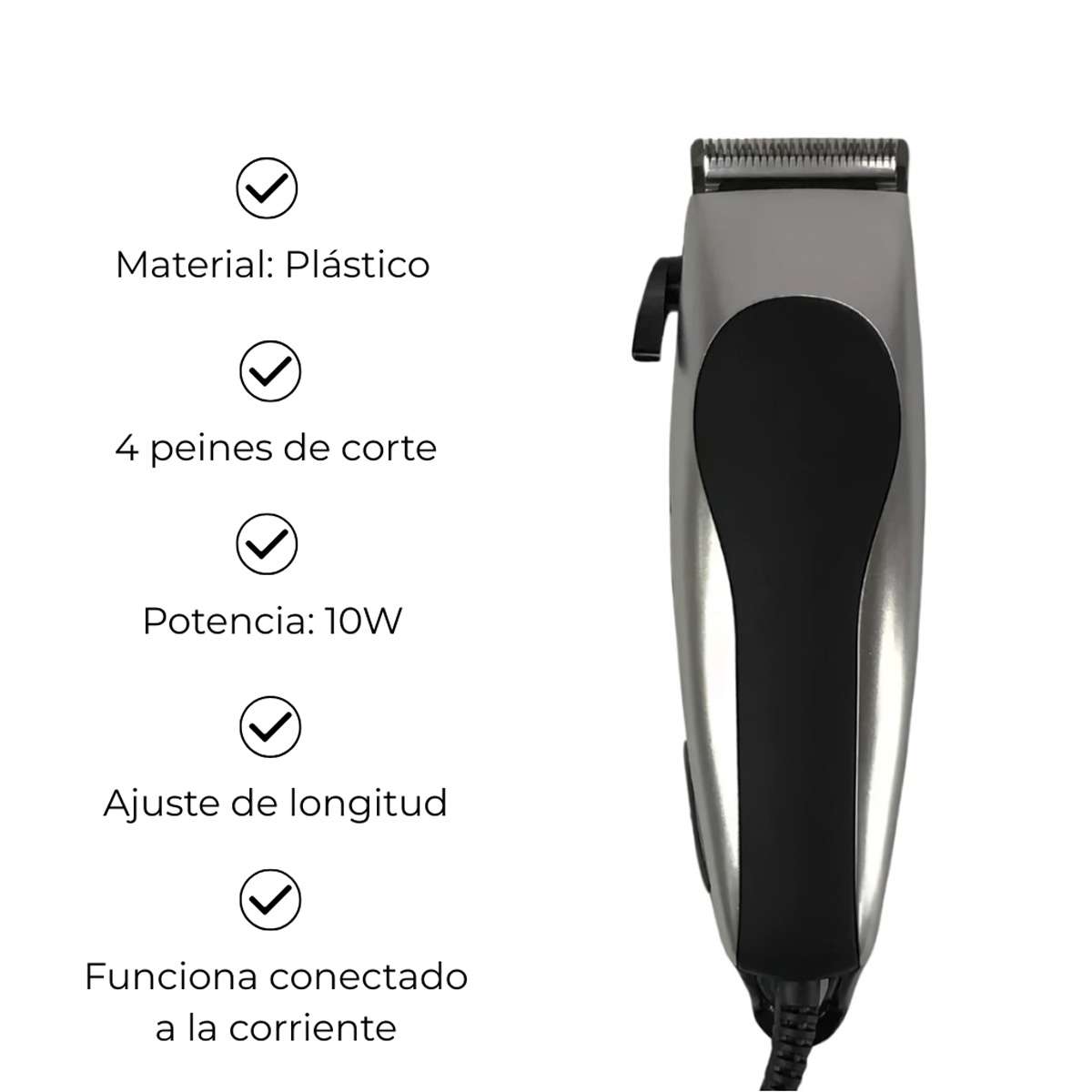 Cortadora de Pelo Almalux® 10W con Kit 10 Piezas, 4 Cabezales Intercambiables, Peine y Tijera Profesional para Corte Preciso en Casa