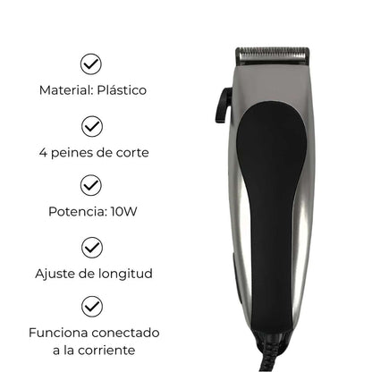 Cortadora de Pelo Almalux® 10W con Kit 10 Piezas, 4 Cabezales Intercambiables, Peine y Tijera Profesional para Corte Preciso en Casa