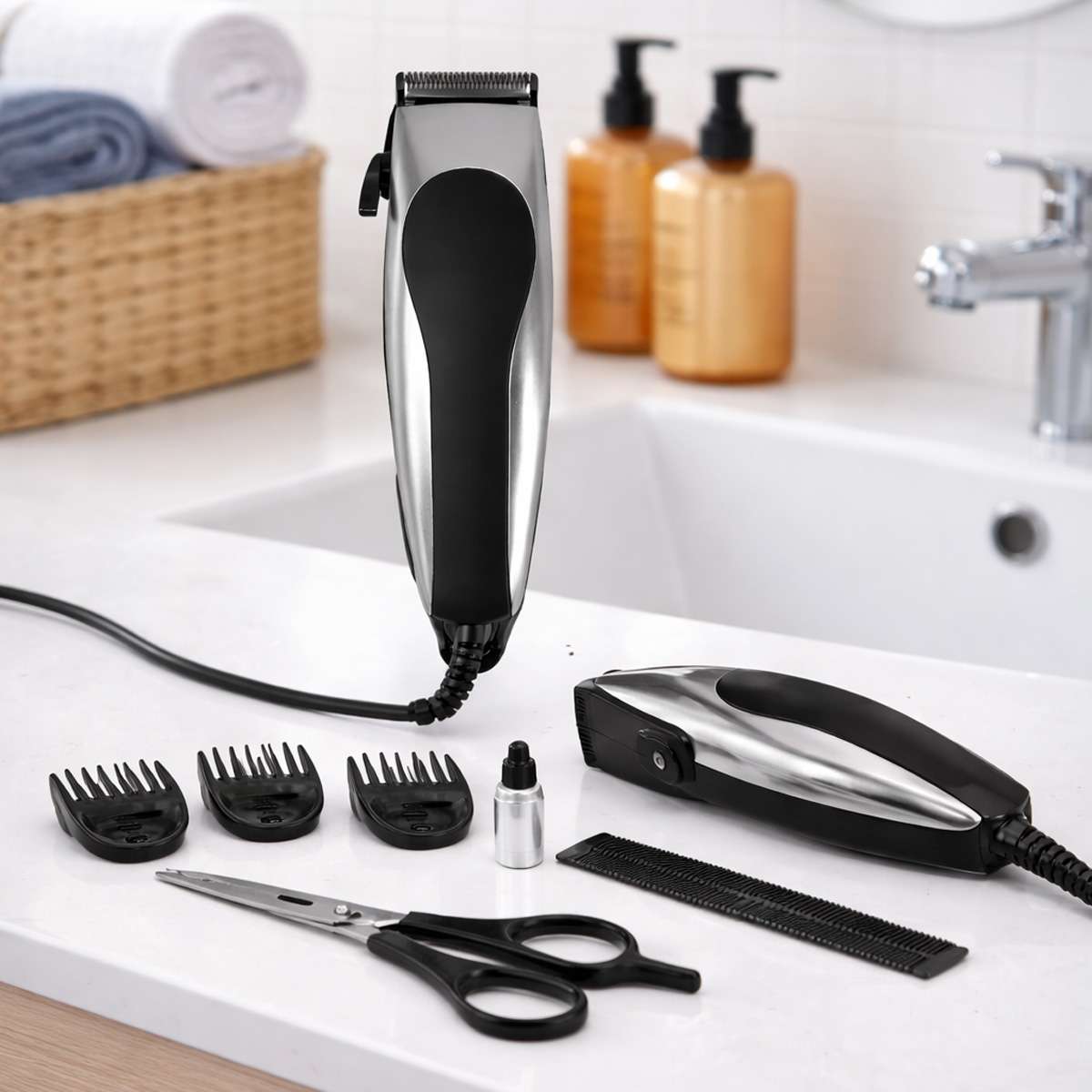 Cortadora de Pelo Almalux® 10W con Kit 10 Piezas, 4 Cabezales Intercambiables, Peine y Tijera Profesional para Corte Preciso en Casa