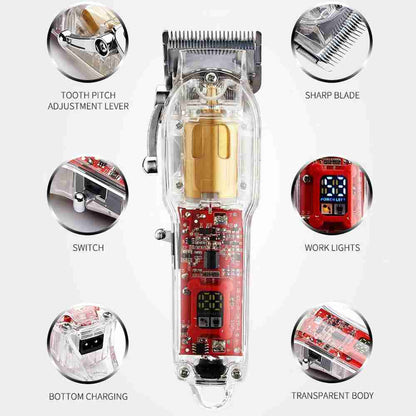 Máquina corta pelo Almalux® eléctrica recargable -  máquina de corte de cabello con cubierta transparente -  recortadora de pelo y barba -  afeitadora USB