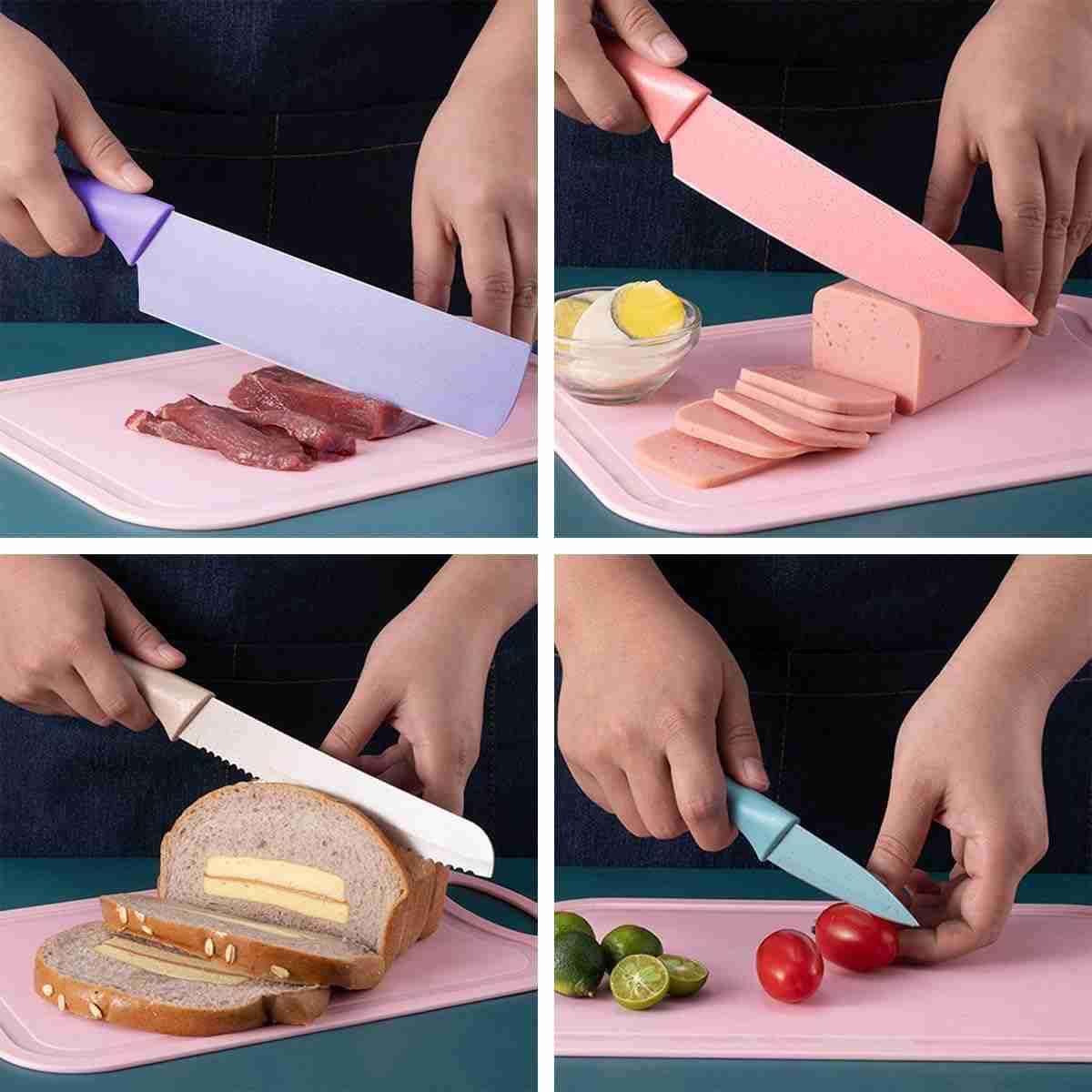 Juego de Cuchillos de Cocina Almalux® de 6 piezas -  Colores pastel -  Acero inoxidable y Recubrimiento Antiadherente