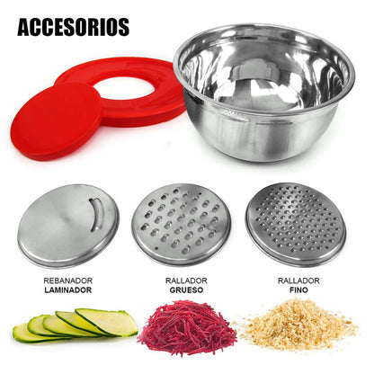 Cuenco de Acero Inoxidable Almalux® con Base Antideslizante y 3 ralladores integrados