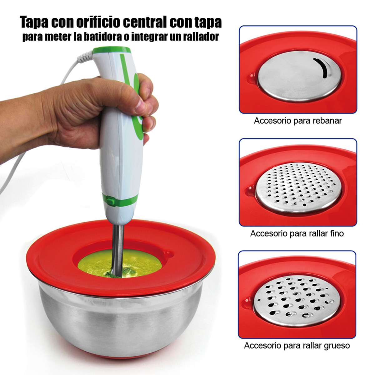 Cuenco de Acero Inoxidable Almalux® con Base Antideslizante y 3 ralladores integrados
