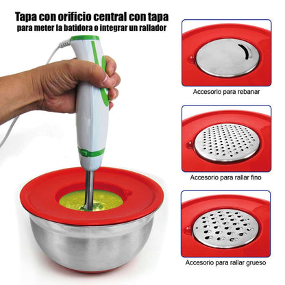 Cuenco de Acero Inoxidable Almalux® con Base Antideslizante y 3 ralladores integrados