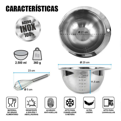 Cuenco de Acero Inoxidable Almalux® con Varilla Batidora