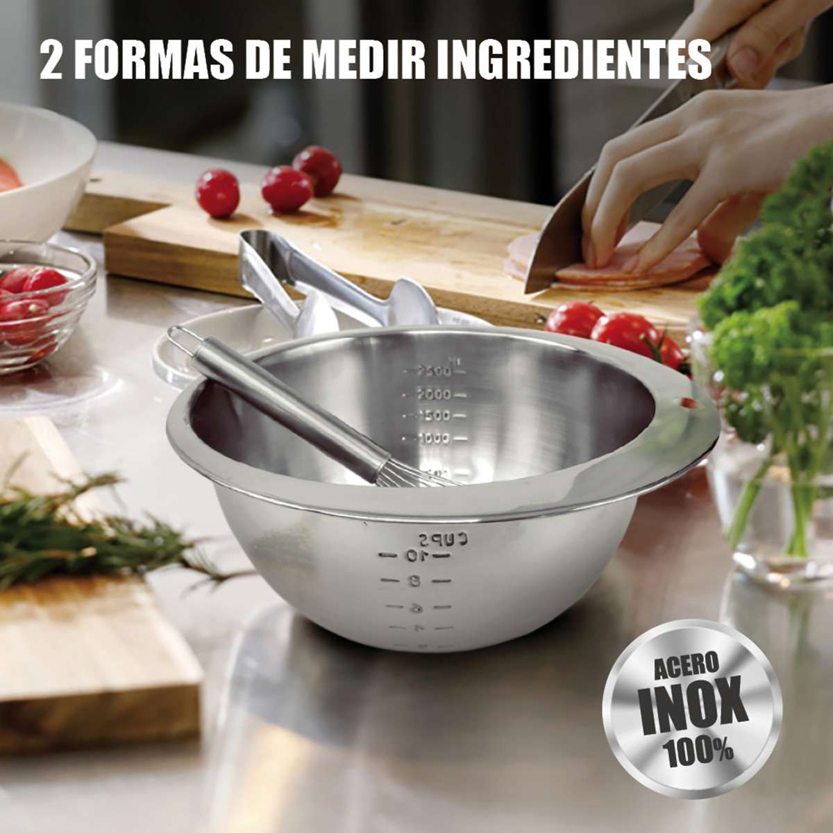 Cuenco de Acero Inoxidable Almalux® con Varilla Batidora