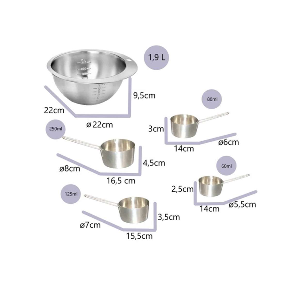 Cuenco de Acero Inoxidable Almalux® con Medidores