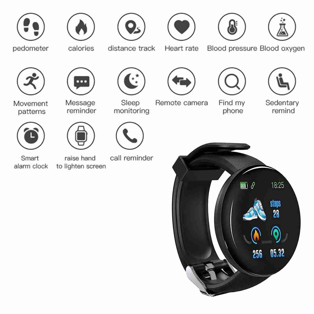 Reloj Smartwatch Almalux® KD18 con pantalla TFT de 1.3" -  frecuencia cardíaca -  presión arterial y notificaciones