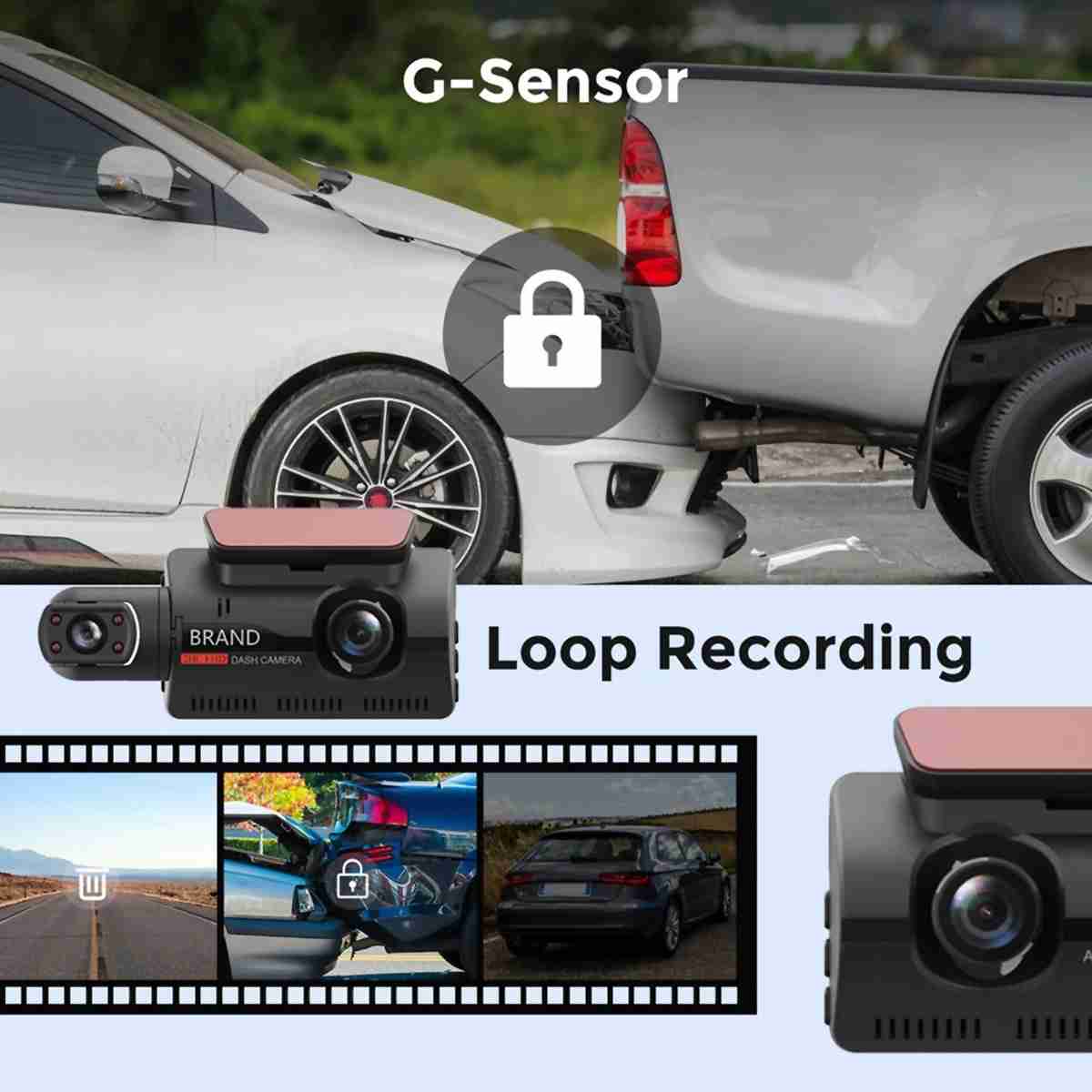 Cámara de salpicadero DVR DashCam Almalux® con doble lente para coche -  grabadora de vídeo -  visión nocturna -  sensor G -  grabación en bucle -  1080 pulgadas -  IPS -  caja negra