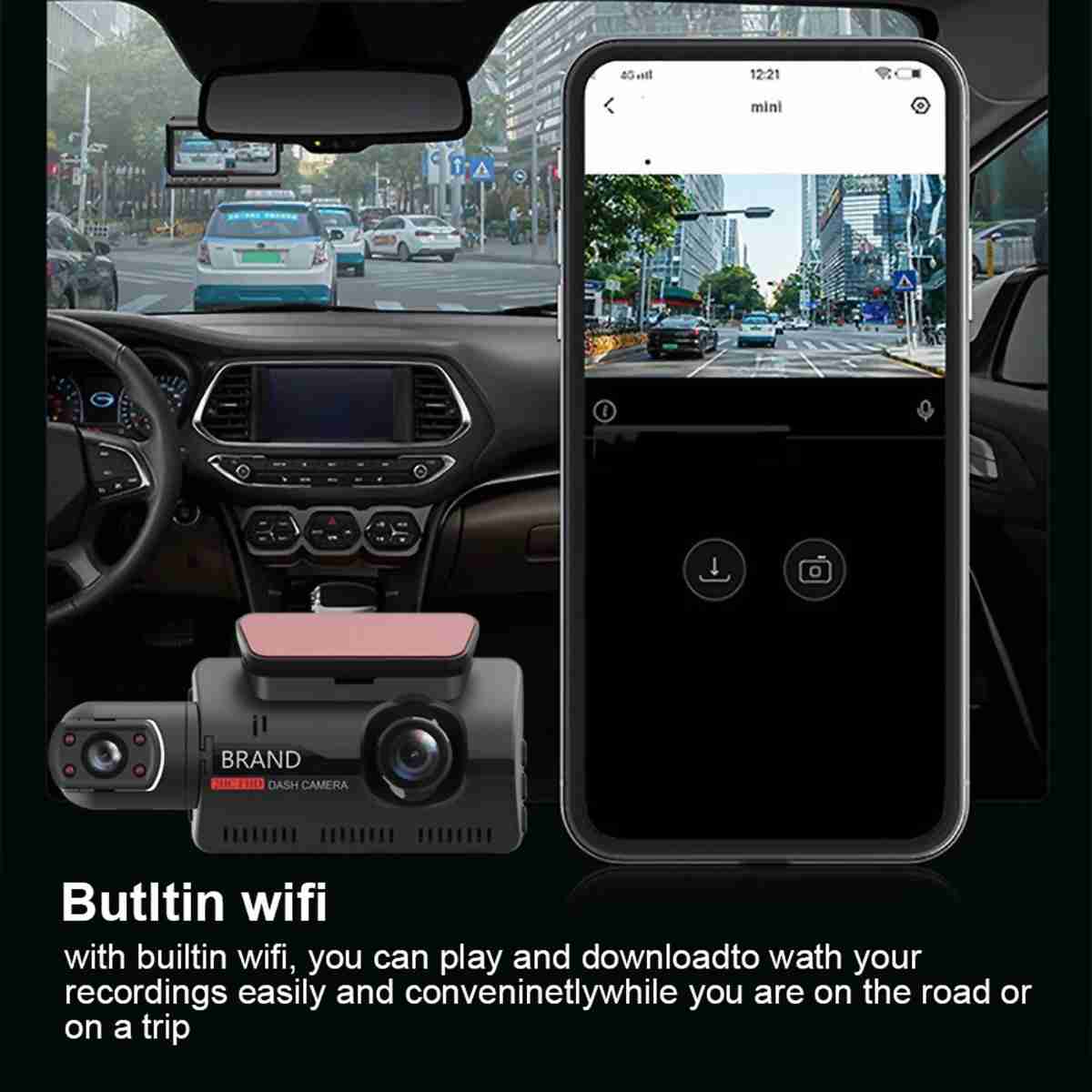 Cámara de salpicadero DVR DashCam Almalux® con doble lente para coche -  grabadora de vídeo -  visión nocturna -  sensor G -  grabación en bucle -  1080 pulgadas -  IPS -  caja negra