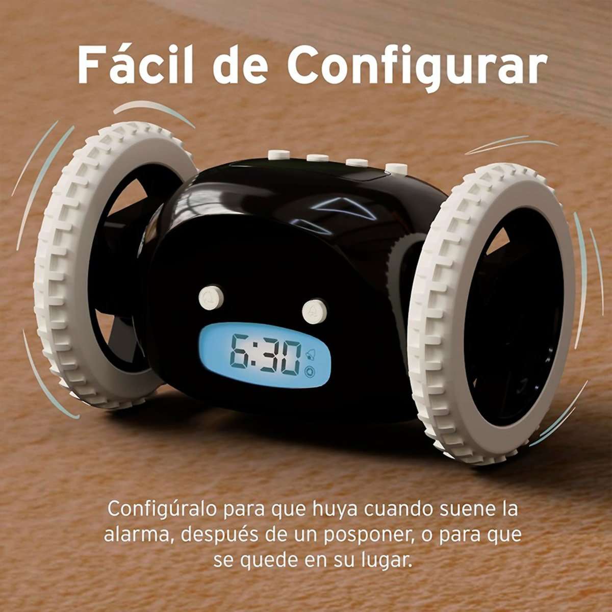 Reloj Despertador Fugitivo Almalux® con Ruedas | Despertador que Corre y se Esconde | Alarma Fuerte para Dormilones
