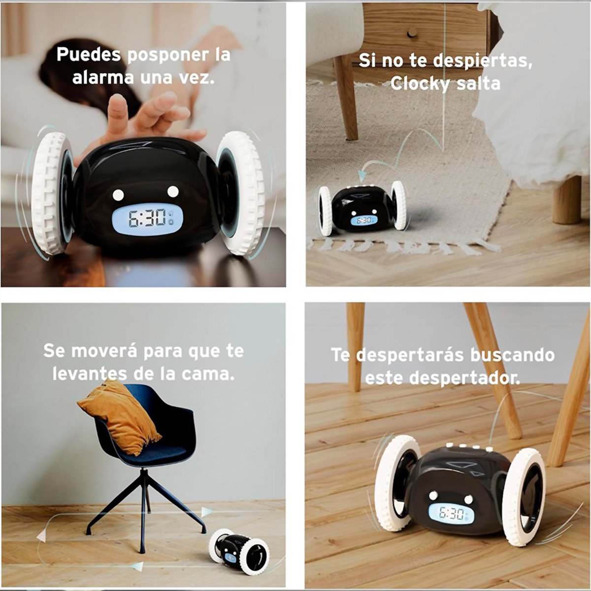 Reloj Despertador Fugitivo Almalux® con Ruedas | Despertador que Corre y se Esconde | Alarma Fuerte para Dormilones