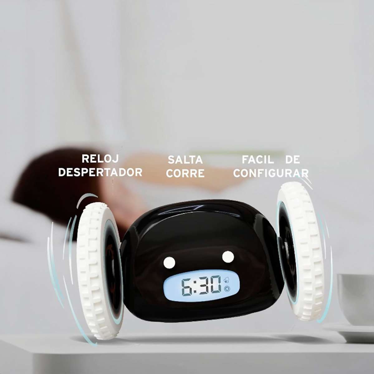 Reloj Despertador Fugitivo Almalux® con Ruedas | Despertador que Corre y se Esconde | Alarma Fuerte para Dormilones