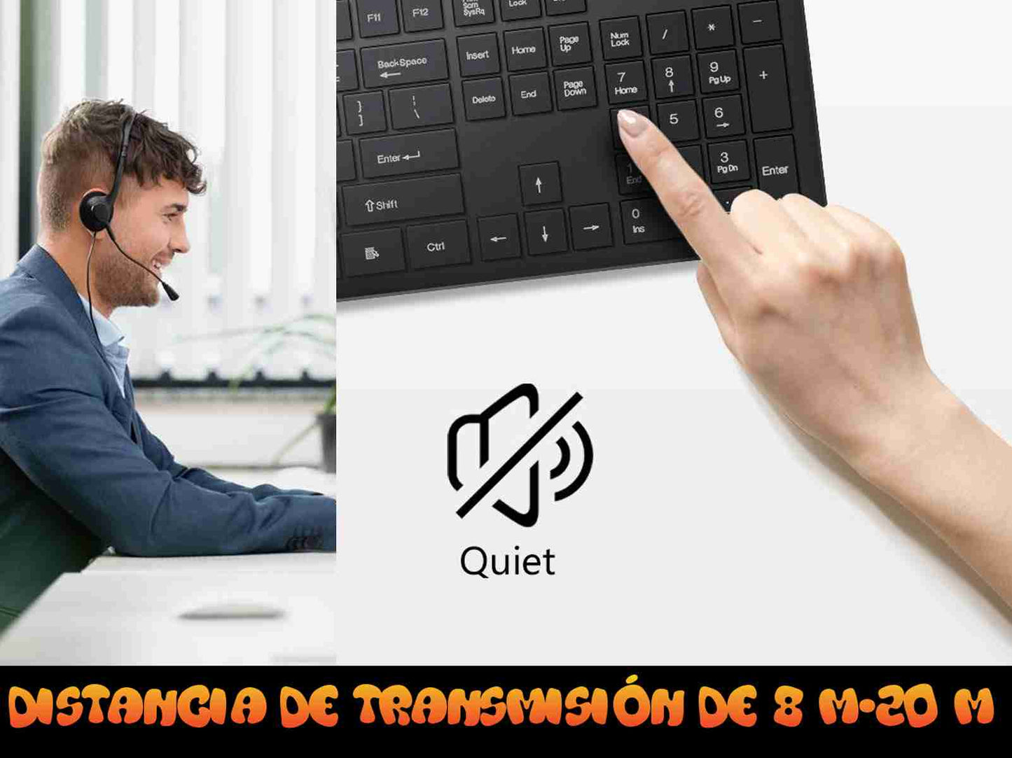 Teclado y raton inalámbrico óptico de 1200 dpi ergonómico 2 - 4G compatible con IOS y Windows Teclas silenciosas