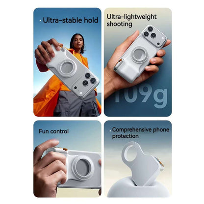 Soporte magnético para teléfono Almalux® con empuñadura de cámara, control remoto Bluetooth, zoom y disparador para iPhone y Android