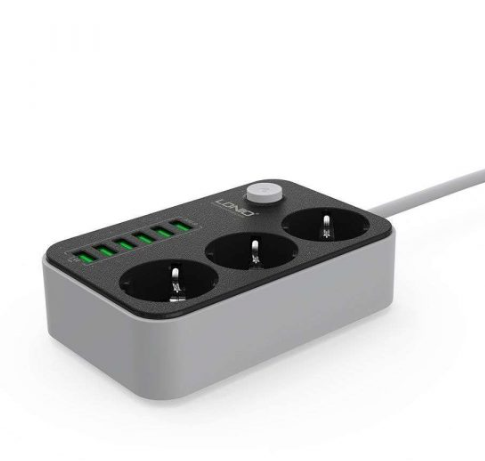 Regleta Alargador de enchufe con 6 USB - Almalux®  -  Protección contra sobrecargas