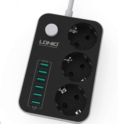 Regleta Alargador de enchufe con 6 USB - Almalux®  -  Protección contra sobrecargas