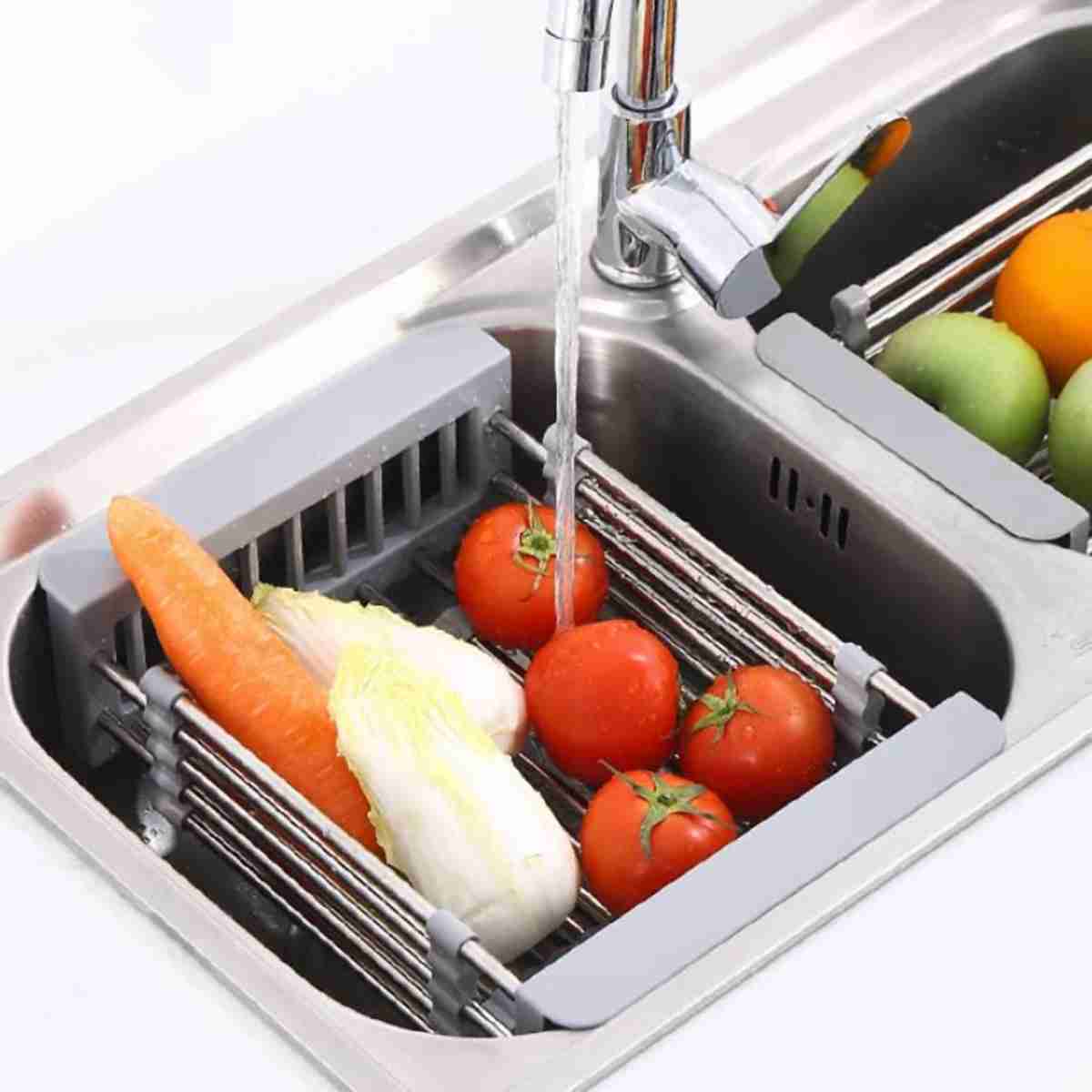 Escurridor de platos Almalux® extensible sobre el fregadero -  colador expandible para frutas y verduras -  cesta para cocina