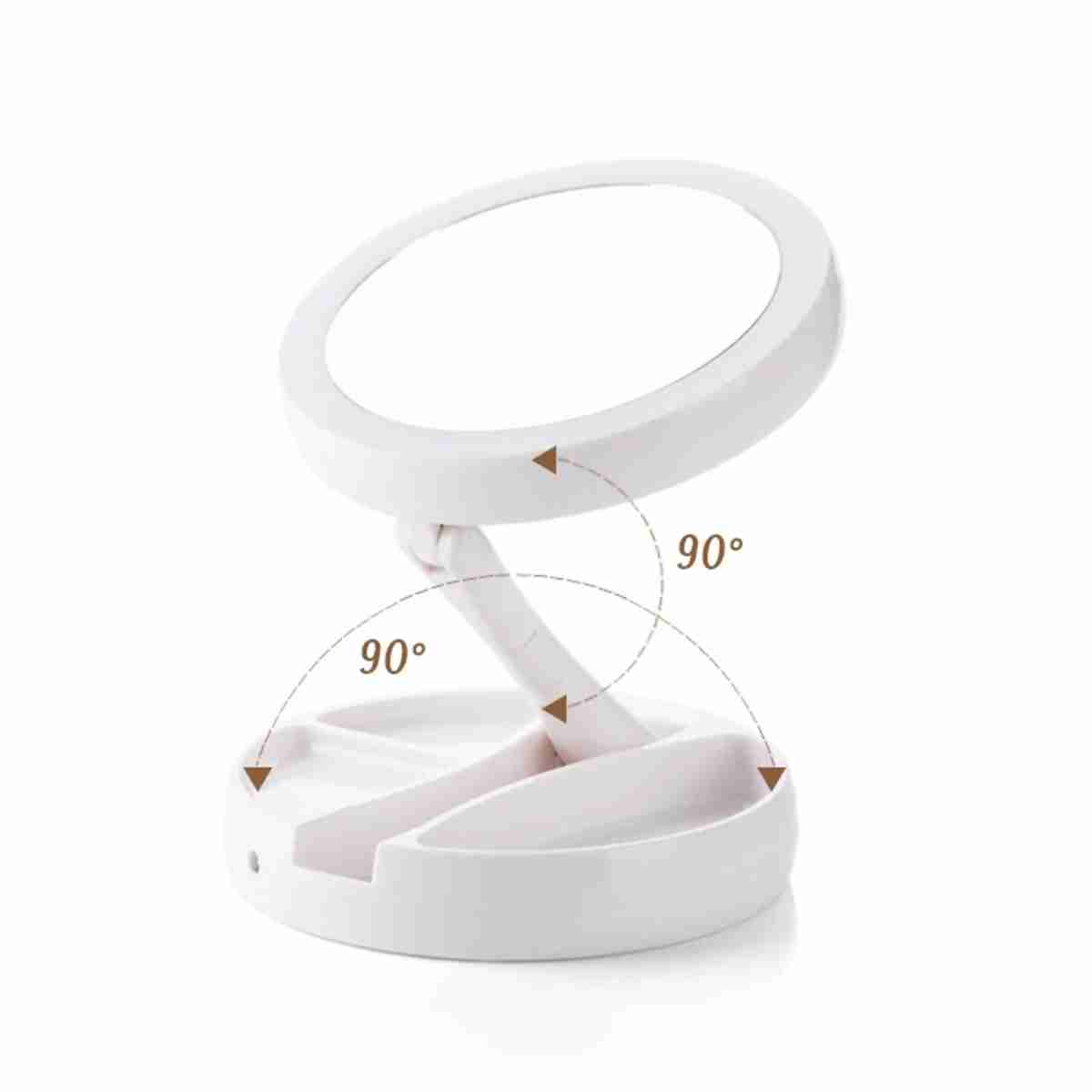Espejo de maquillaje con luz LED Almalux® -  espejo de tocador con rotación de 360° -  plegable -  con Base de almacenamiento con 3 compartimentos
