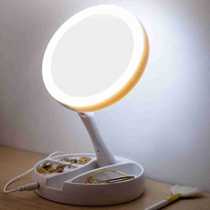 Espejo de maquillaje con luz LED Almalux® -  espejo de tocador con rotación de 360° -  plegable -  con Base de almacenamiento con 3 compartimentos