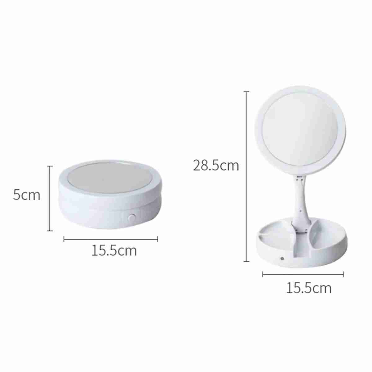 Espejo de maquillaje con luz LED Almalux® -  espejo de tocador con rotación de 360° -  plegable -  con Base de almacenamiento con 3 compartimentos