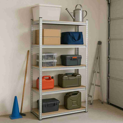 Estantería Metálica de Almacenaje Almalux® – Acero Galvanizado con 5 Baldas MDF