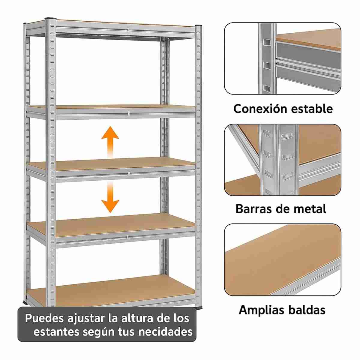 Estantería Metálica de Almacenaje Almalux® – Acero Galvanizado con 5 Baldas MDF