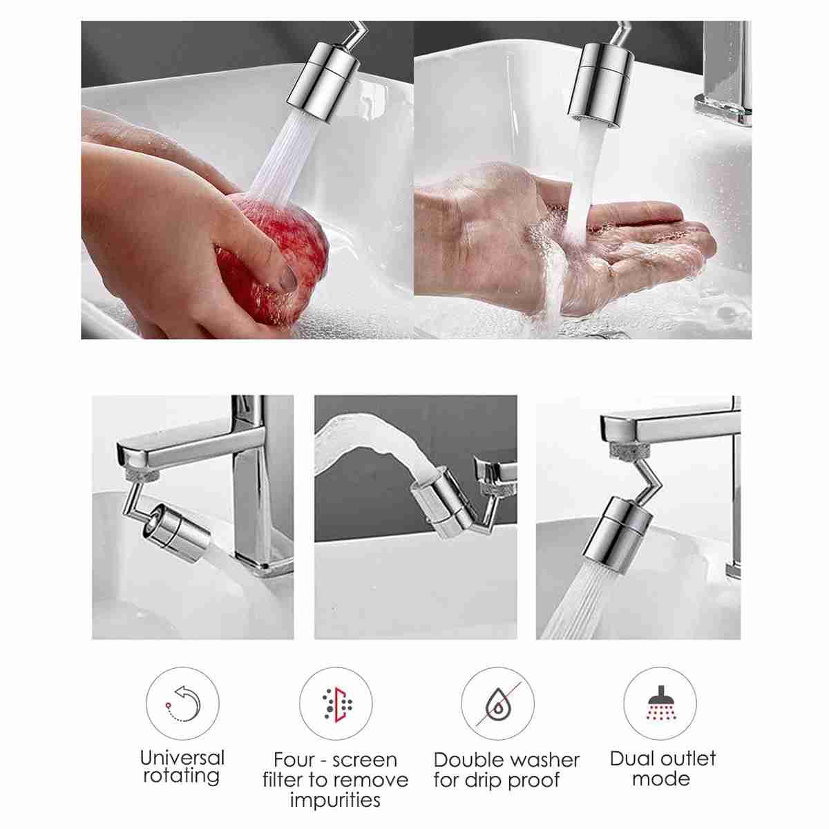Extensor de Grifo giratorio Almalux® de 720 grados con filtro de agua -  anti-salpicaduras -  economizador