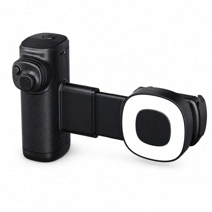 Soporte Automático Almalux® para Móvil 1 Eje con Bluetooth, Luz LED 3 Tonos y Mando Desmontable – Soporte Smartphone Horizontal/Vertical, Trípode 1/4” para Vídeos, Selfies y Streaming