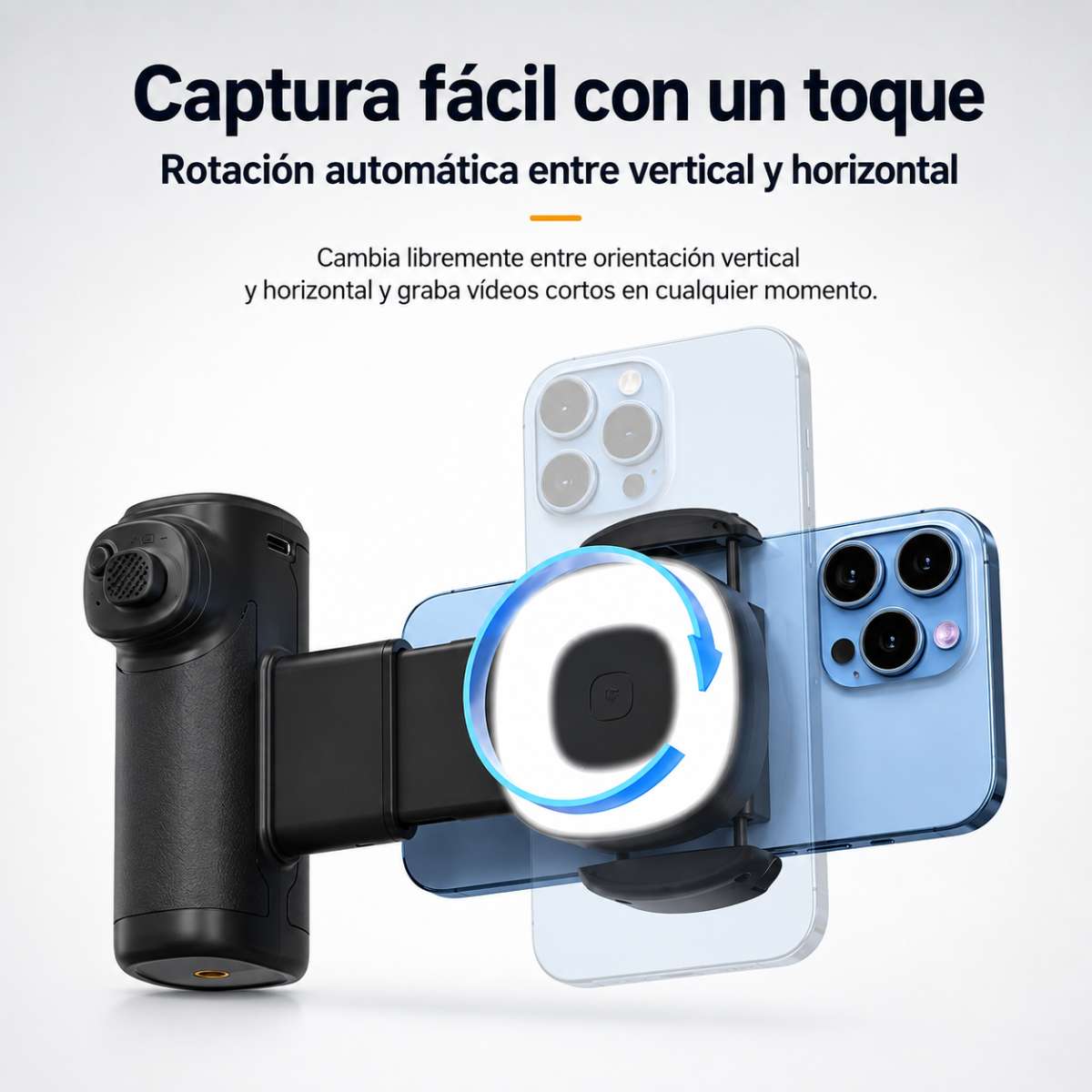 Soporte Automático Almalux® para Móvil 1 Eje con Bluetooth, Luz LED 3 Tonos y Mando Desmontable – Soporte Smartphone Horizontal/Vertical, Trípode 1/4” para Vídeos, Selfies y Streaming