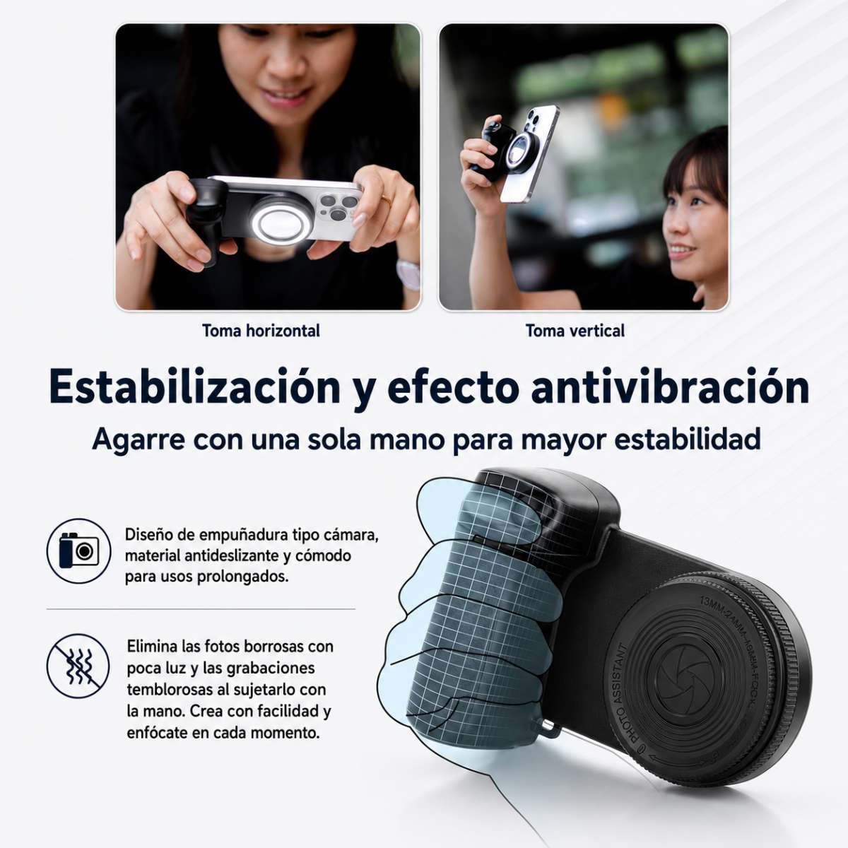 Soporte Automático Almalux® para Móvil 1 Eje con Bluetooth, Luz LED 3 Tonos y Mando Desmontable – Soporte Smartphone Horizontal/Vertical, Trípode 1/4” para Vídeos, Selfies y Streaming