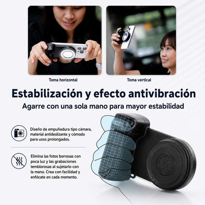 Soporte Automático Almalux® para Móvil 1 Eje con Bluetooth, Luz LED 3 Tonos y Mando Desmontable – Soporte Smartphone Horizontal/Vertical, Trípode 1/4” para Vídeos, Selfies y Streaming