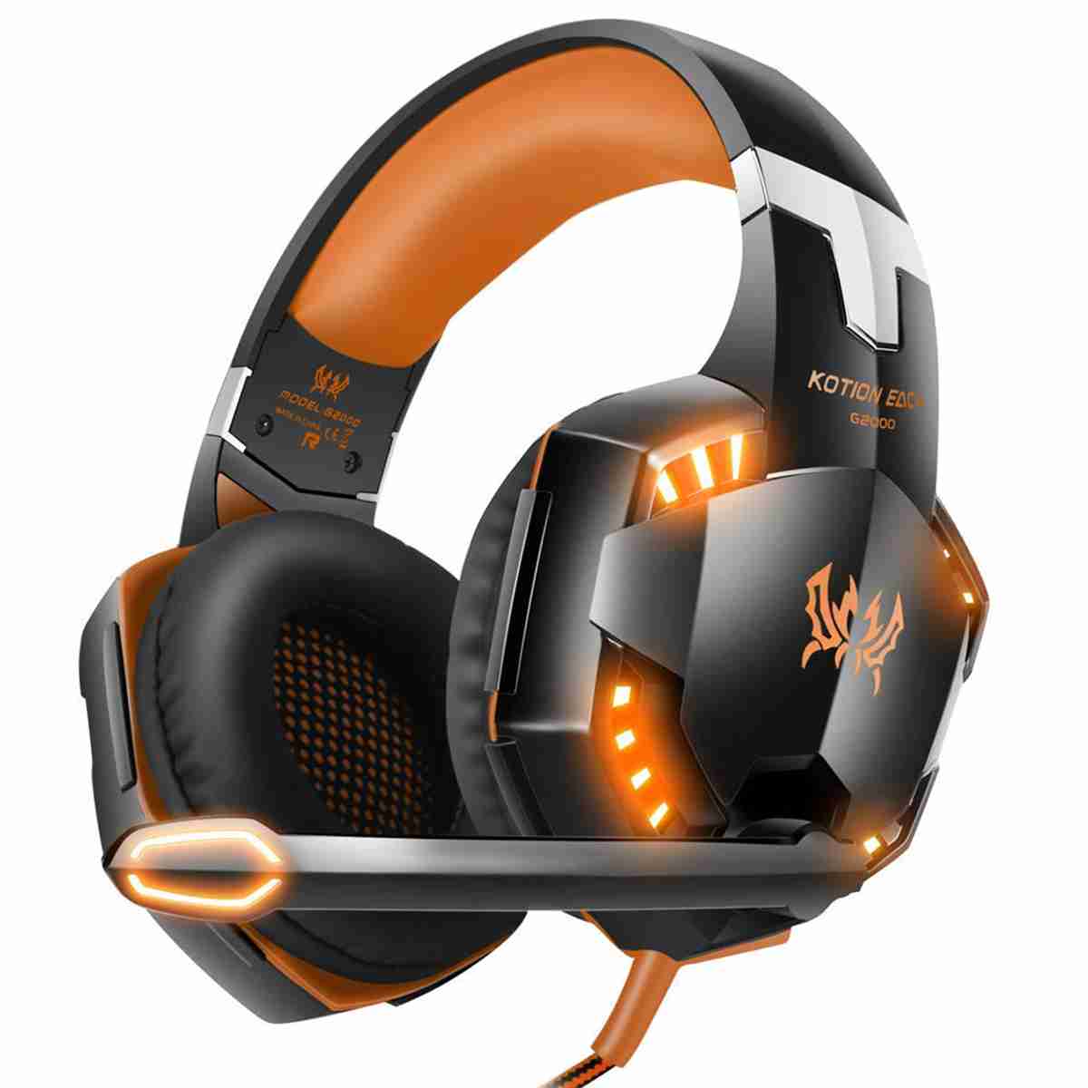 Auriculares Almalux® Para Ps4 Pc Xbox Móvil Universal Gaming Con Led Y Control De Volumen Naranja