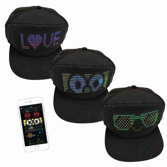 Gorra de beisbol LED Almalux® con frontal programable por Bluetooth a través de APP (LED RGB 7 colores) - Negra