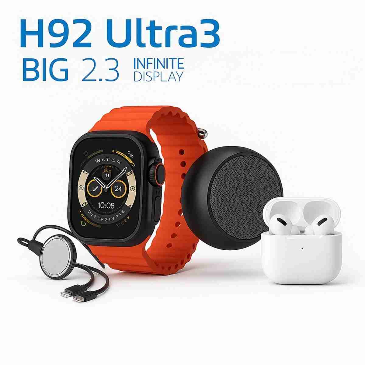Pack Almalux® SmartWatch H92 Ultra3 – Pantalla Infinite Display 2.3”, 7 Correas, Auriculares Bluetooth, Altavoz y Cargadores Incluidos