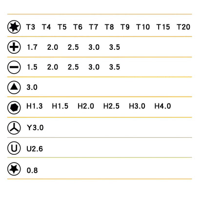 juego de destornilladores de precisión Almalux® de 33 piezas de Cromo-Vanadio para mantenimiento y desmontaje de teléfonos móviles, Tablets u Ordenadores