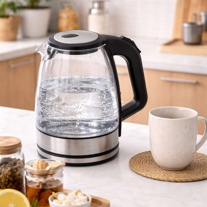 Hervidor de Agua Almalux® de Cristal 1.8L 2200W con Apagado Automático, Base 360°, Termostato de Alta Calidad y Protección contra Ebullición