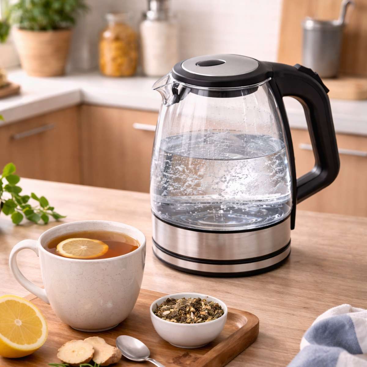 Hervidor de Agua Almalux® de Cristal 1.8L 2200W con Apagado Automático, Base 360°, Termostato de Alta Calidad y Protección contra Ebullición