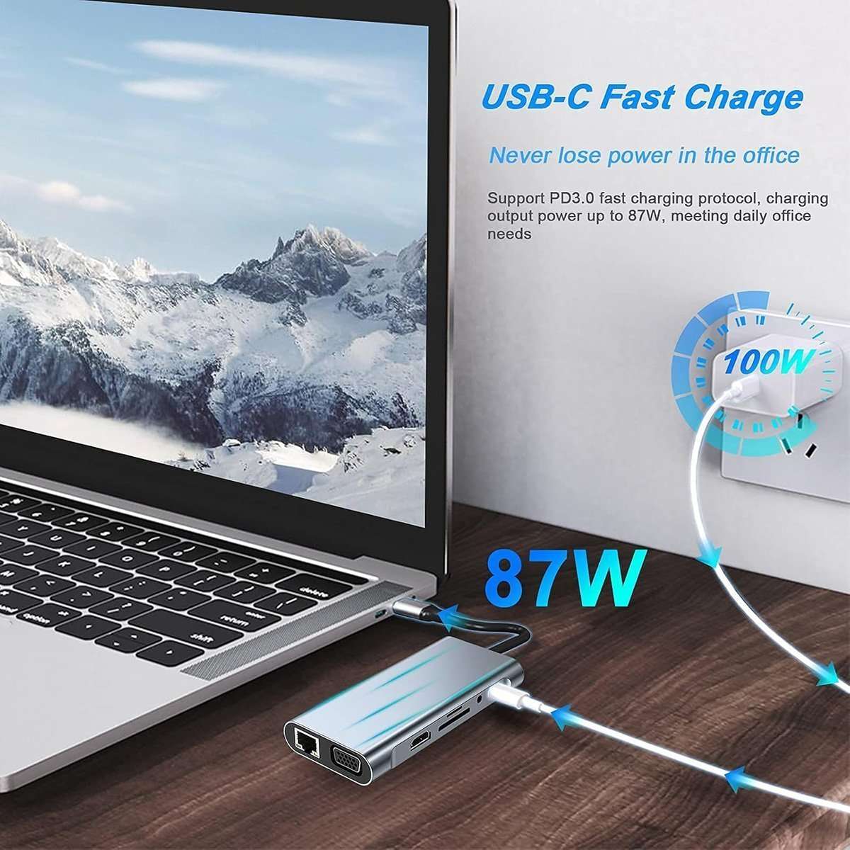 Adaptador Almalux® HUB USB-C a HDTV 10 en 1, 4K HDMI, VGA, Puertos USB 3.0, PD, Gigabit Ethernet RJ45, Tarjetas SD/TF, Compatible con Dispositivos MacBook Pro/Air y TIPO-C