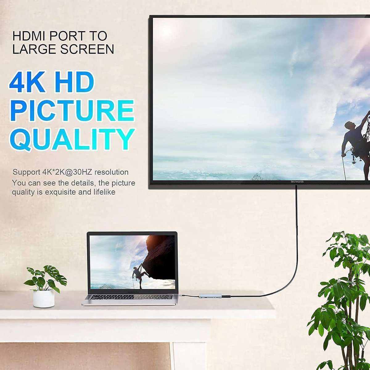 Adaptador Almalux® HUB USB-C a HDTV 10 en 1, 4K HDMI, VGA, Puertos USB 3.0, PD, Gigabit Ethernet RJ45, Tarjetas SD/TF, Compatible con Dispositivos MacBook Pro/Air y TIPO-C