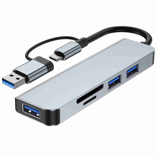 HUB USB 5 en 1 con lector de tarjetas SD y MicroSD -  USB3 y USB-C a USB3 y USB2