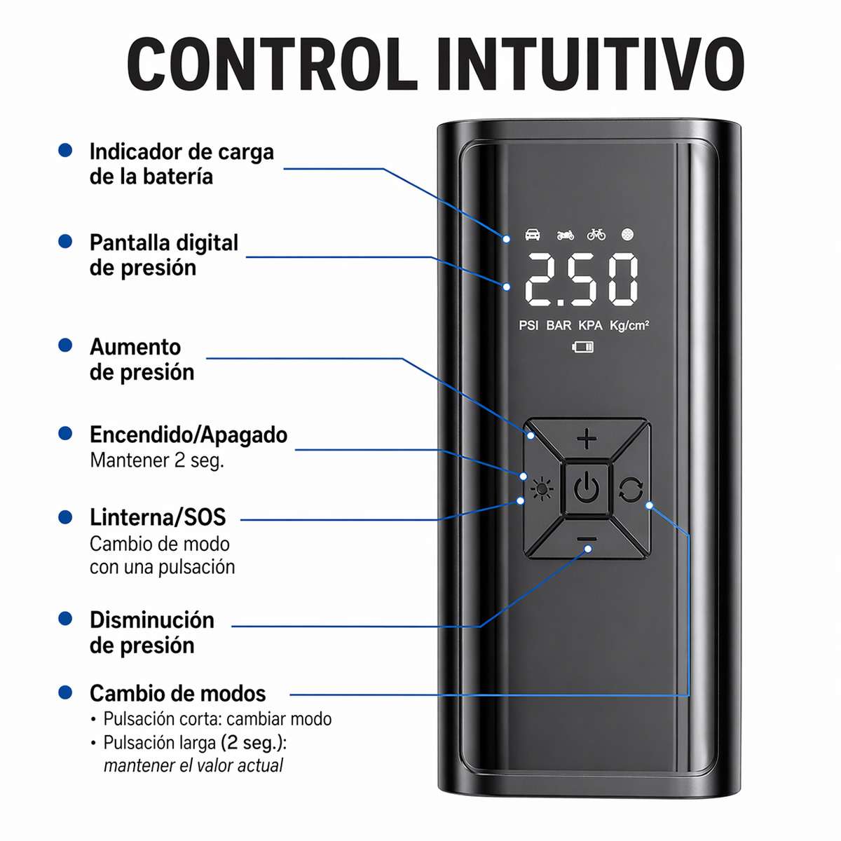 Compresor de Aire Portátil Inalámbrico Almalux® 6000 mAh 10,3 Bar con Pantalla Digital y Luz LED